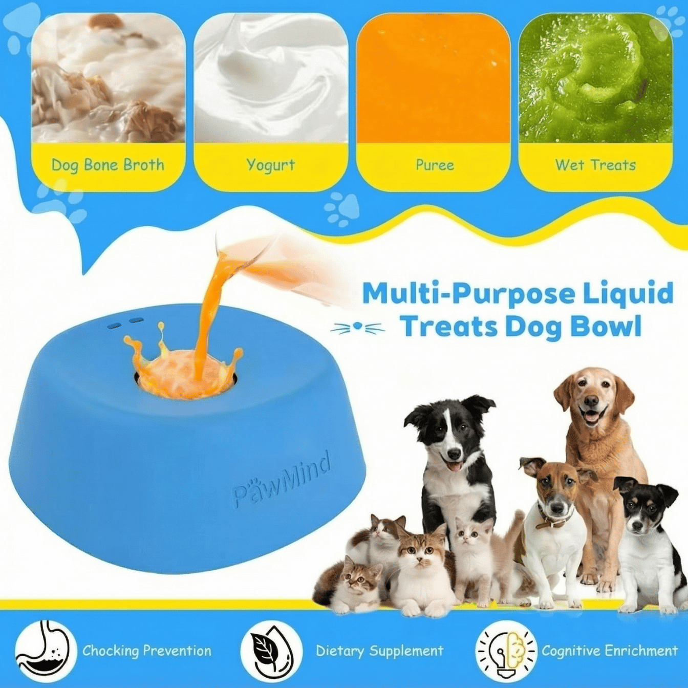 PawMind™ Interactive Lick Bowl for Dogs & Cats – Slow Feeder Anxiety Relief Toy, Food Dispensing Lick Mat for Puppy & Kitten Training